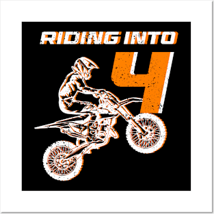 Riding into 4th birthday boy Dirt Bike gift for kids Posters and Art